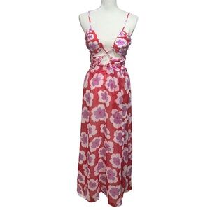 NEW NWOT PatBO Bodysuit Cutout Maxi Dress In Windflower Floral Red